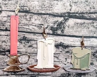 Set of 3 Candles & Holders | Christmas | Die Cuts | Handmade | Ephemera | Embellishments | Card Making | Collage | Junk Journal