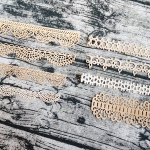 Lot de 8 dentelles en papier au crochet faites main, papier cartonné, découpes, teinture dans le café, éphémères, embellissements, journal indésirable, journal d'art, techniques mixtes