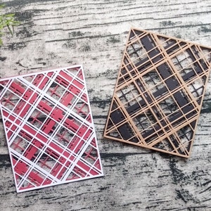 3 jeux de décorations pour cartes en papier écossais diagonales, arrière-plans, panneaux pour cartes, objets prédécoupés, faits main, éphémères, embellissements, carnet de bord, fabrication de cartes