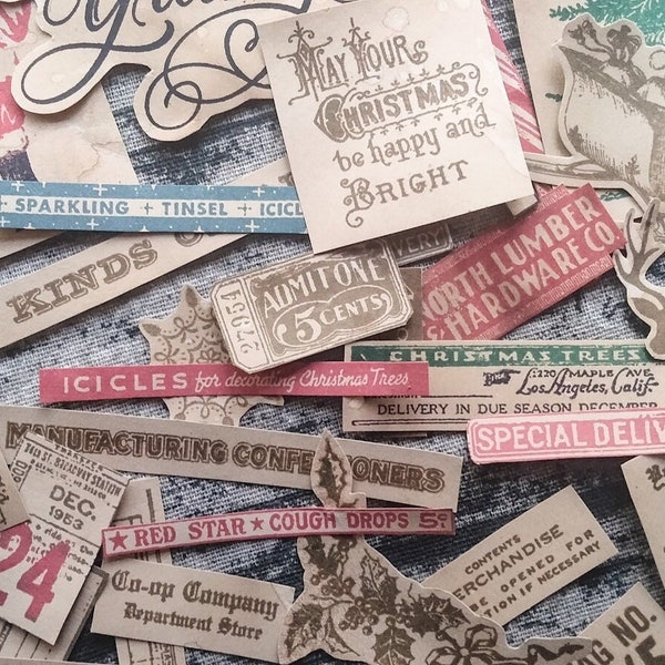 15 piezas Mystery Coffee Dyed Stamped CHRISTMAS Ephemera Variety Pack, Hecho a mano, Adornos, Diario basura, Vintage, Manchado, Teñido, Envejecido