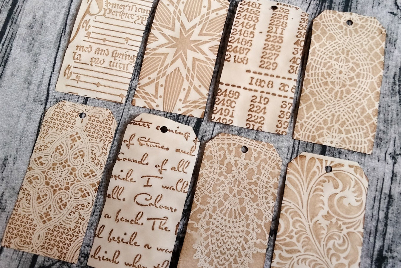 Altered Tags 8 VARIETY Lace Paper Tags #5, Handmade, Collage, Mixed Media, Junk ...