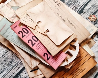 25 or 50 Piece Mystery Coffee Dyed Ephemera Variety Pack, Grungy, Handmade, Embellishments, Junk Journal, Art Journal, Stained, Dyed, Aged