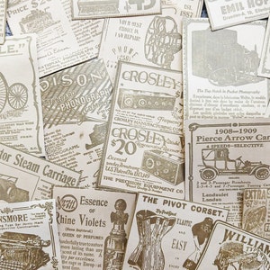 Set van 10 grote advertenties, koffiegeverfd, gestanst, gestempeld, kortstondige, versieringen, rommeljournaal, plakboek