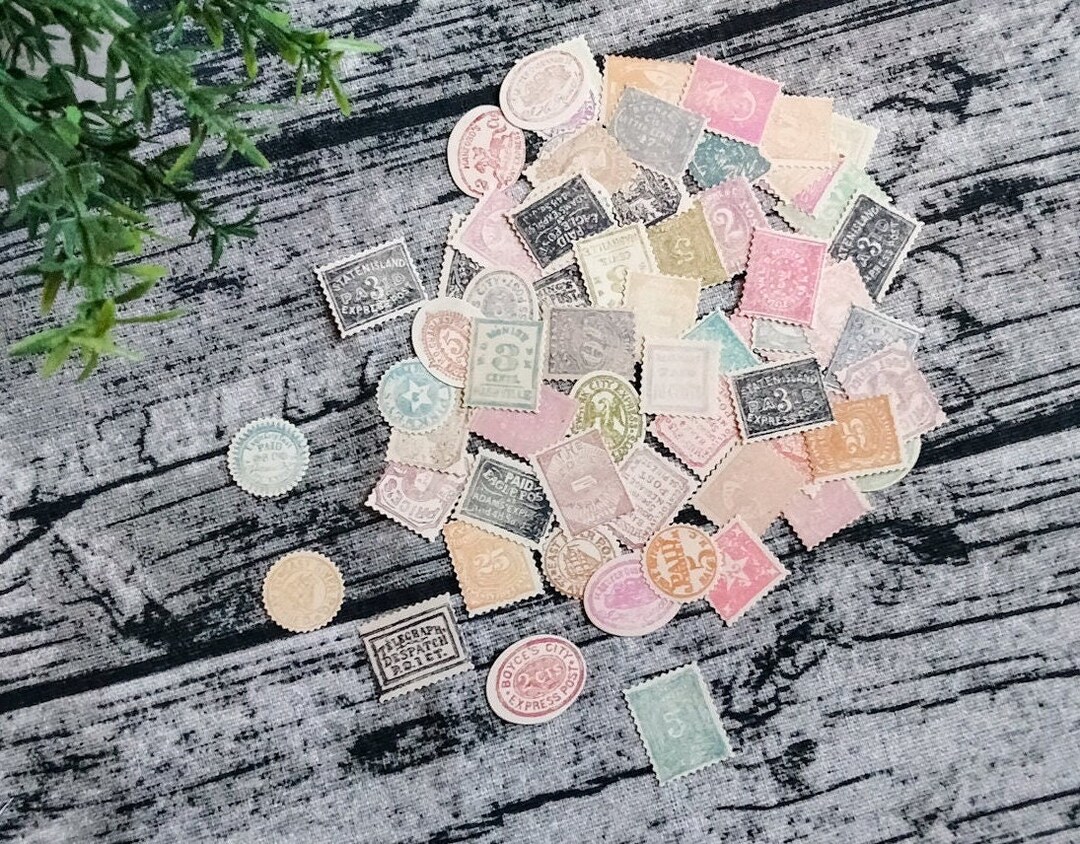 Set of 20 Die Cut Stamps, Vintage, Embellishments, Ephemera, Junk