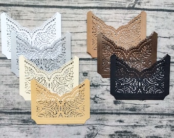 Set of 5 Lace Paper Pockets #3, Tuck Spots, Die Cuts, Handmade, Ephemera, Embellishments, Junk Journal, Art Journal, Mixed Media, Decoration
