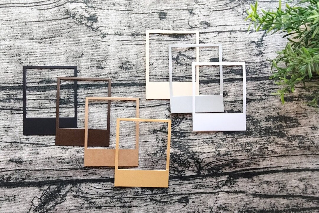 Set of 5 Polaroid Frames, Cardstock, Die Cuts, Coffeedyed, Ephemera