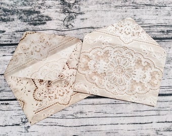 5 CENTERPIECE LACE Grungy Lace Envelopes, Handmade, Coffee Stained, Dyed Paper, Junk Journal, Art Journal, Collage