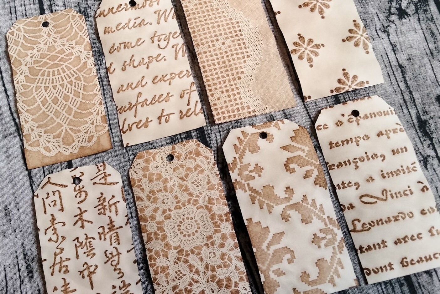 Altered Tags 8 VARIETY Lace Paper Tags #3, Handmade, Collage, Mixed Media, Junk ...