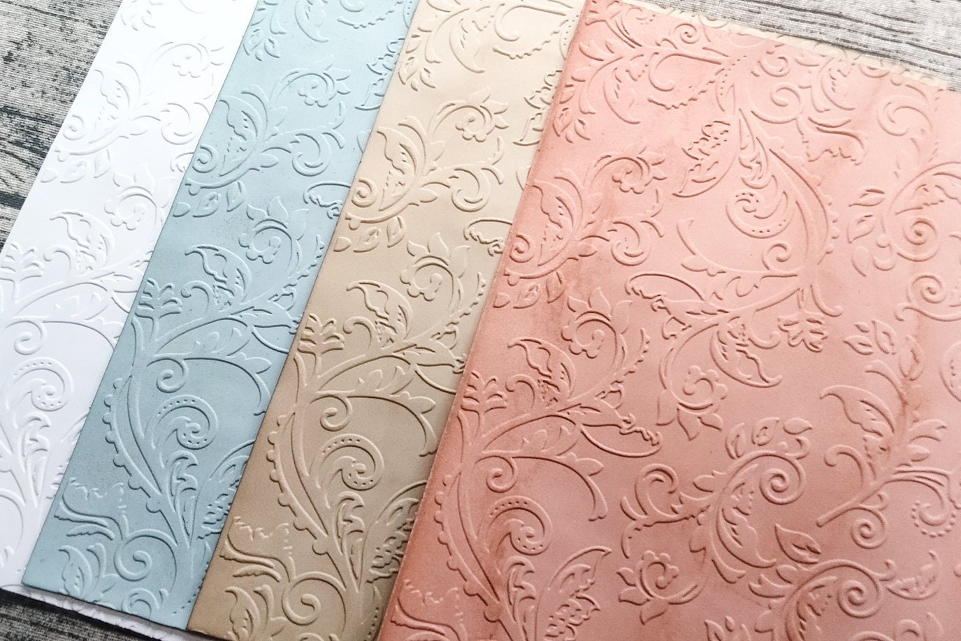Full Sized 8.5" x 11" FLOURISH Embossed Cardstock, Dyed, Stained, Textured, Cardstock, Mixed Media, Junk Journal, Art Journal, Scrapbook