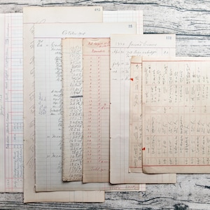 Verscheidenheidspakket antieke grootboekbladen | 1882 - 1965 | Vintage boekhouding | Boekhoudboeken | Junkjournaal | Kunstdagboek | Set van 14 inch