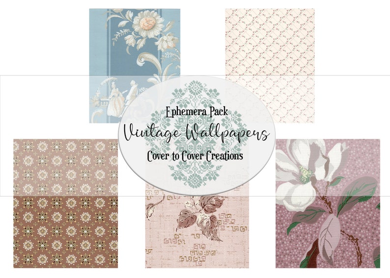Vintage Wallpaper Ephemera Pack 6 Digital Papers Etsy