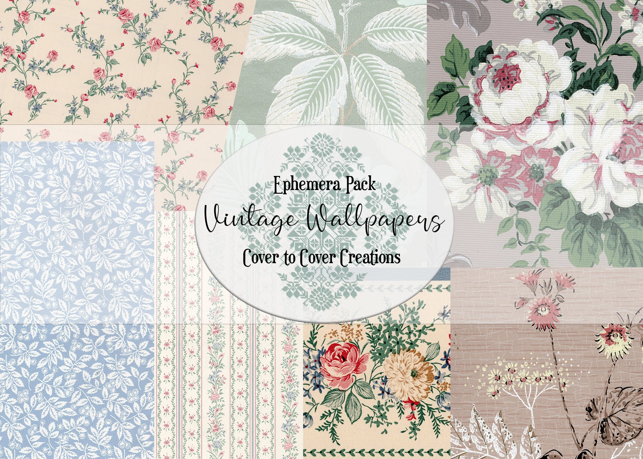 Vintage Wallpaper Ephemera Pack 7 Digital Papers Etsy