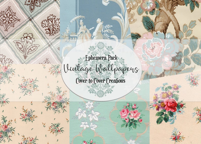 Vintage Wallpaper Ephemera Pack 6 Digital Papers Etsy