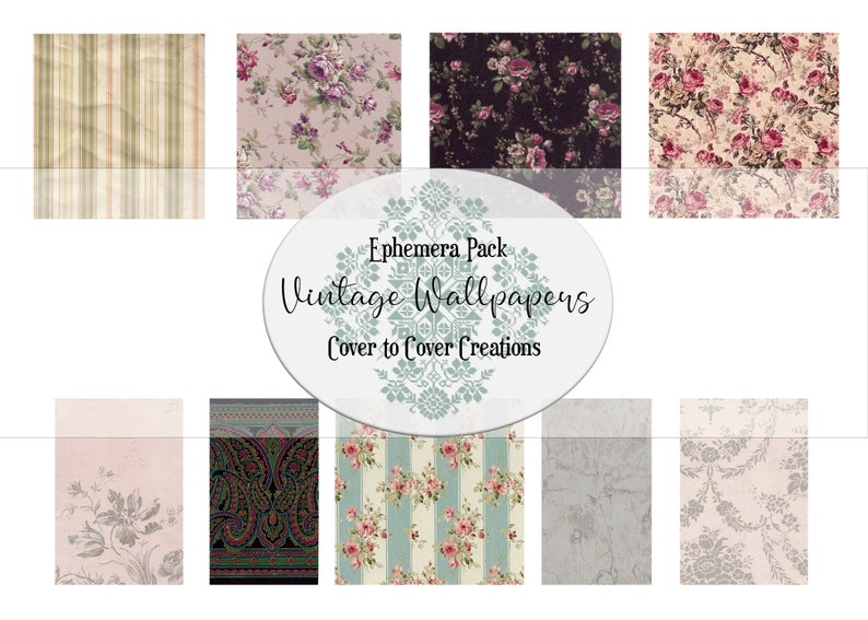 Vintage Wallpaper Ephemera Pack 1 Digital Papers Etsy