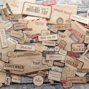 20 piezas Mystery Coffee Dyed Stamped Ephemera Variety Pack, hecho a mano, adornos, Junk Journal, Vintage, teñido, teñido, envejecido