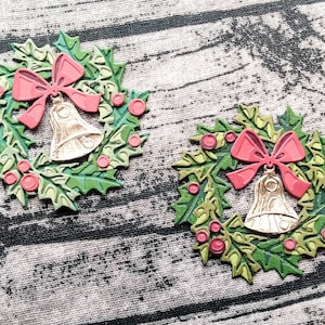 Set of 2 Yuletide Holly Wreaths | Christmas | Die Cuts | Handmade | Ephemera | Embellishments | Card Making | Collage | Junk Journal