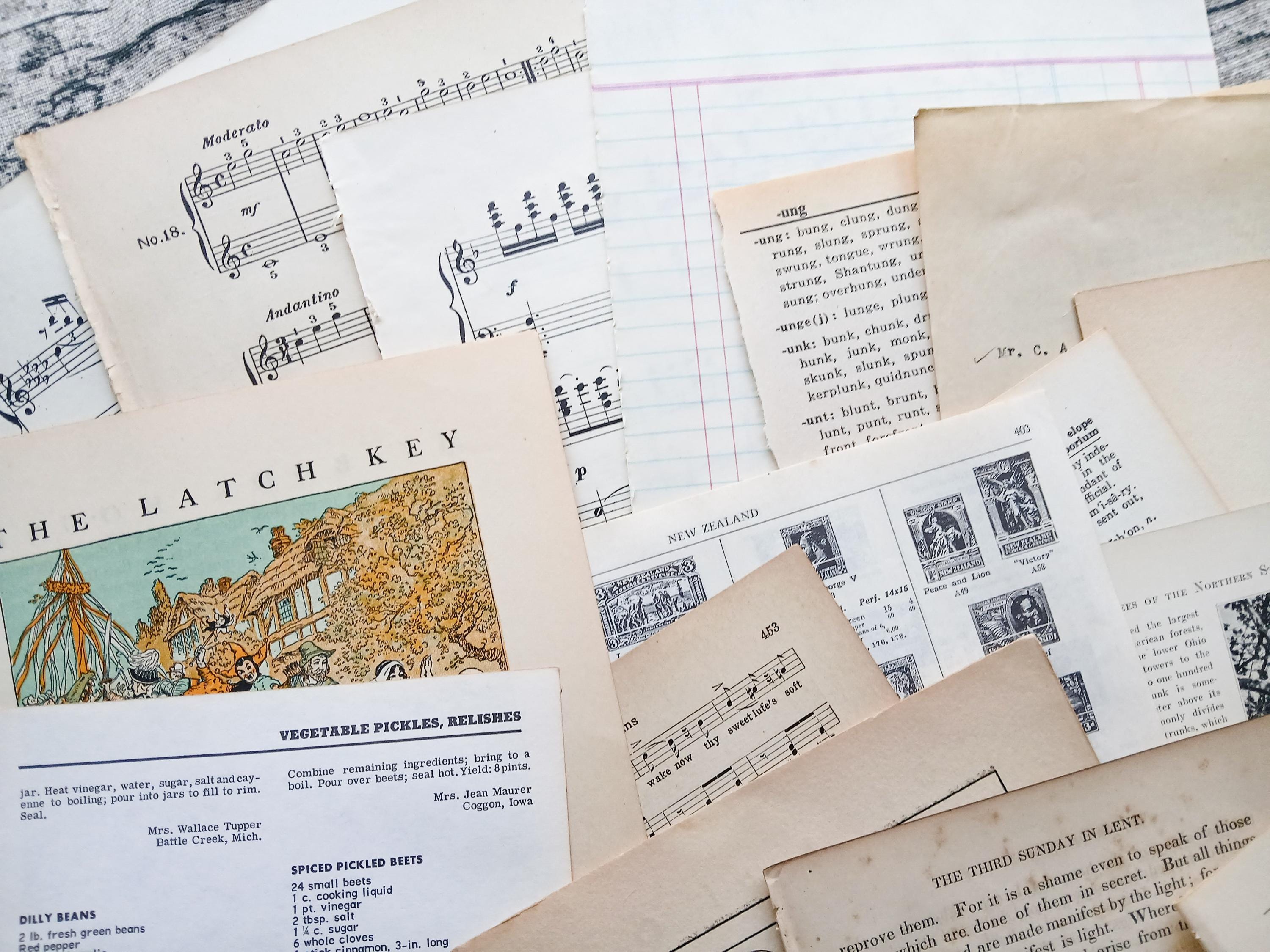 DESTASH 50 Pc Large Vintage Ephemera Pack | Vintage Book Pages ...