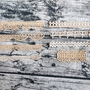Set of 8 Handmade Crochet Paper Lace, Cardstock, Die Cuts, Coffee-Dyed, Ephemera, Embellishments, Junk Journal, Art Journal, Mixed Media image 2