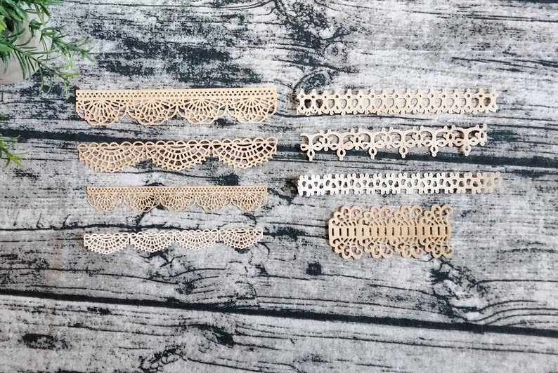 Set of 8 Handmade Crochet Paper Lace, Cardstock, Die Cuts, Coffee-Dyed, Ephemera, Embellishments, Junk Journal, Art Journal, Mixed Media image 2