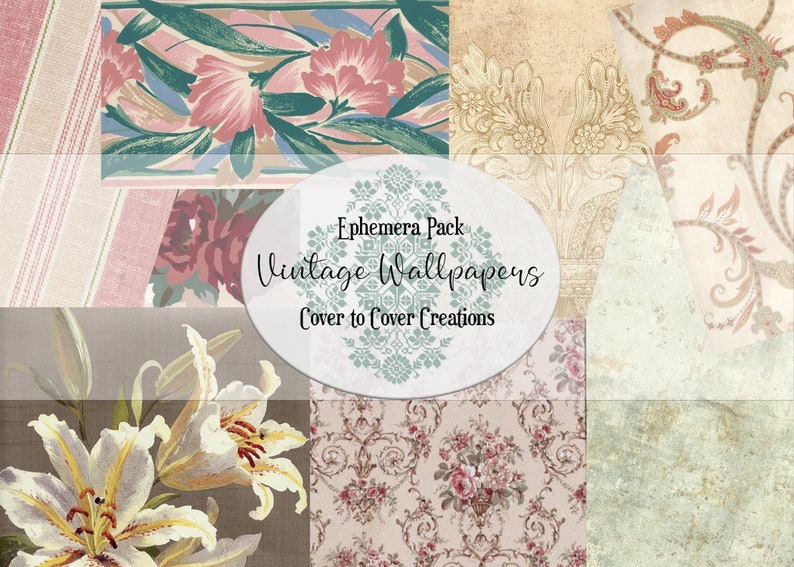 Vintage Wallpaper Ephemera Pack 2 Digital Papers Etsy