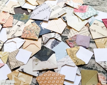 Custom Set of 20 Tiny Envelopes with Tiny Cards, Mini Envelopes, Handmade, Patterned, Junk Journal, Art Journal, Ephemera, Die Cuts