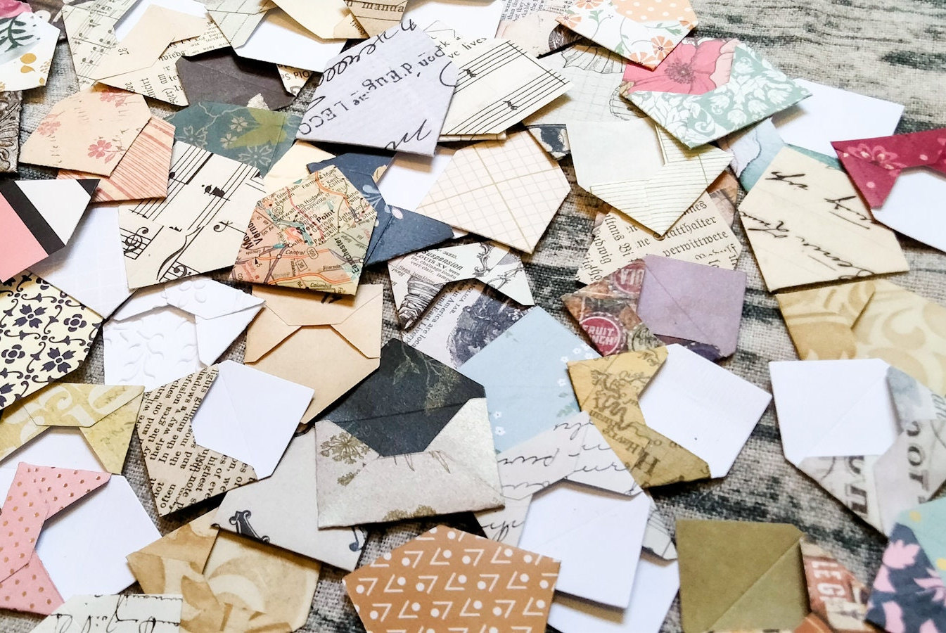 Handmade Mini Envelopes With Cards: Patterned Junk Journal Ephemera ...