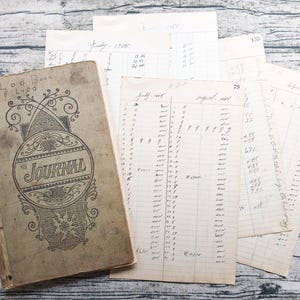 Hojas de libro de contabilidad antiguas (paquete variado, 1923-1961), libros de contabilidad antiguos, diarios de archivo, diarios de arte, juego de 10