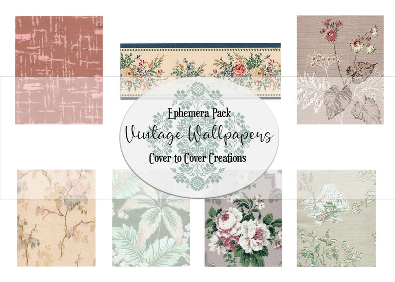 Vintage Wallpaper Ephemera Pack 7 Digital Papers Etsy