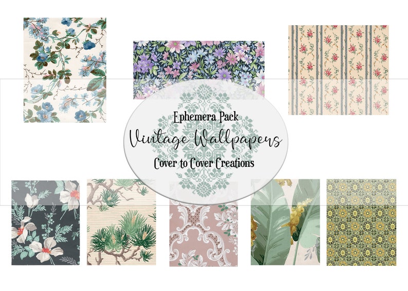 Vintage Wallpaper Ephemera Pack 5 Digital Papers Etsy