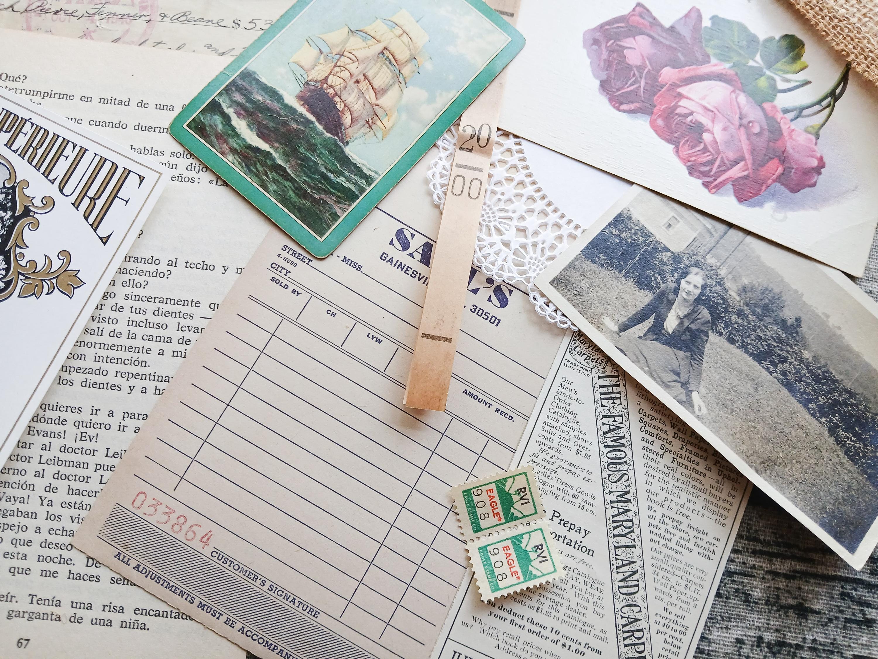 DESTASH 50 Pc Large Vintage Ephemera Pack | Vintage Book Pages ...