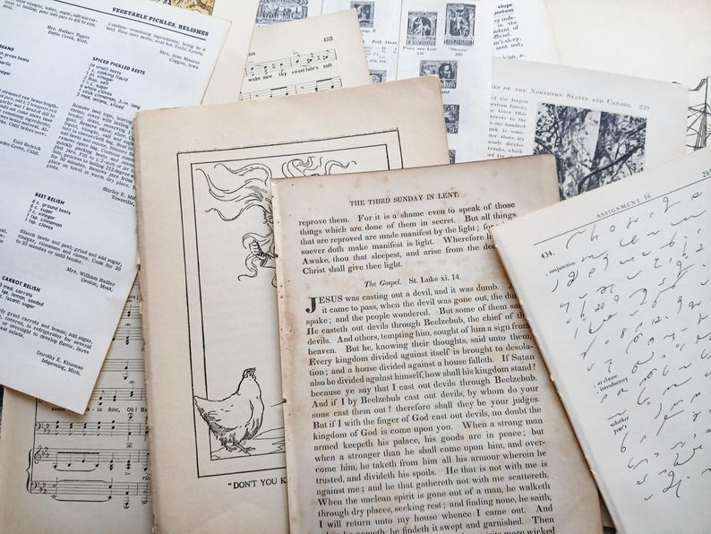 DESTASH 50 Pc Large Vintage Ephemera Pack | Vintage Book Pages ...