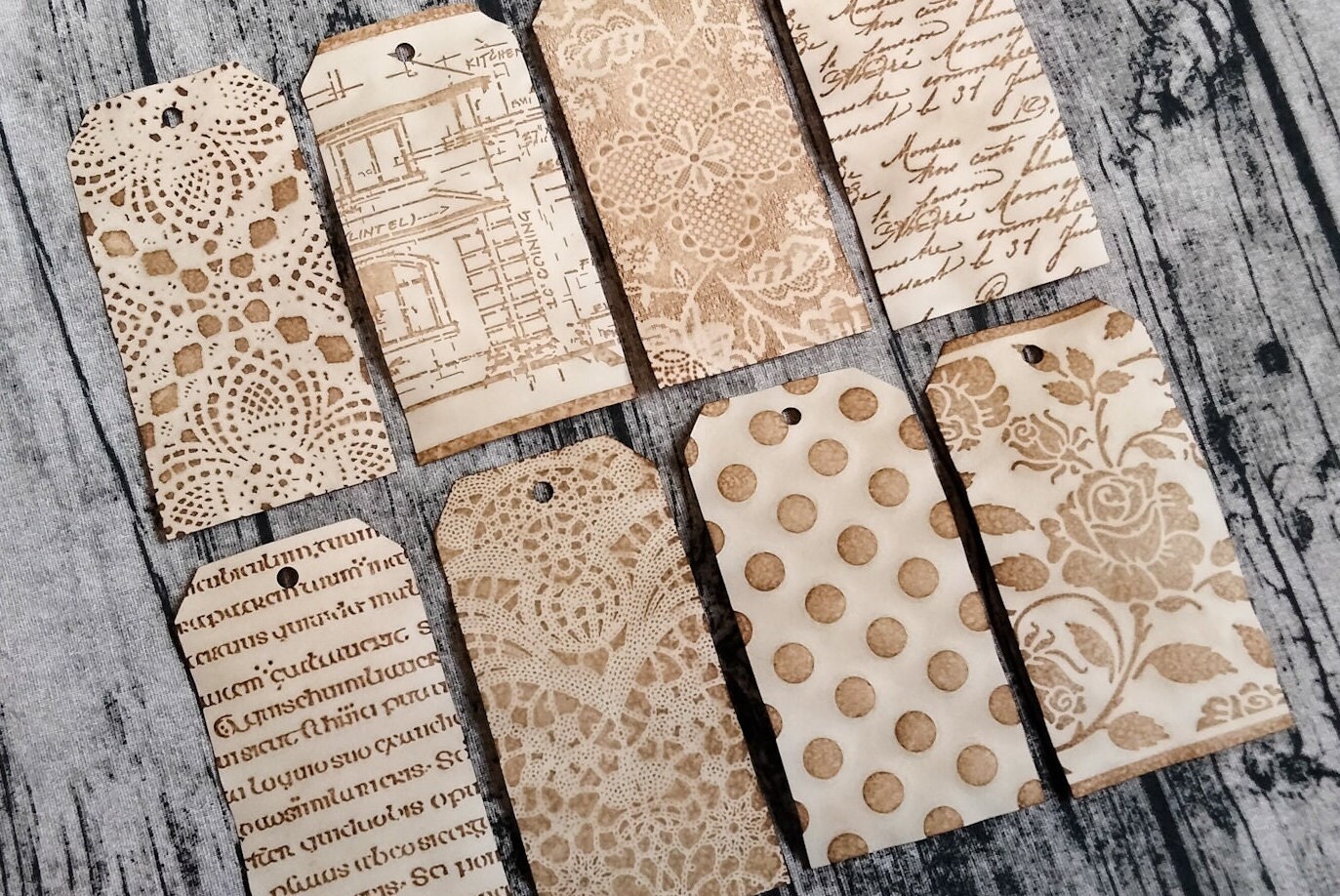 Altered Tags 8 VARIETY Lace Paper Tags #4, Handmade, Collage, Mixed Media, Junk ...