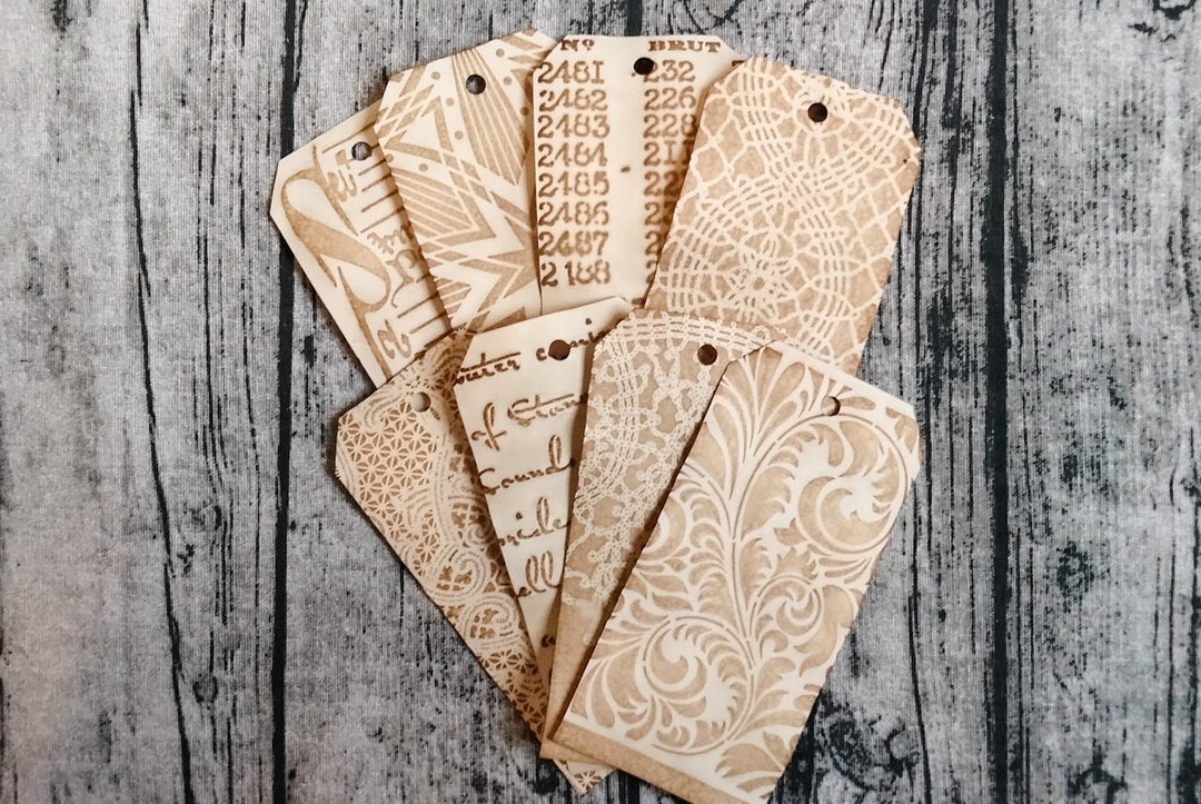 Altered Tags 8 VARIETY Lace Paper Tags #5, Handmade, Collage, Mixed Media, Junk ...