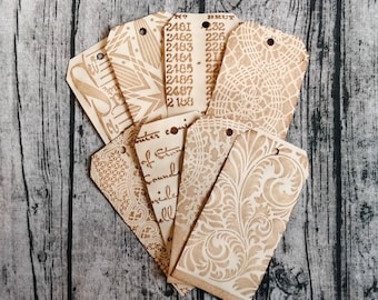 15枚のコーヒー染め紙ラベル、ヴィンテージタグとラベル、ジャンク