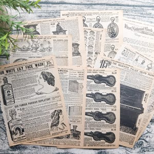 Pacote de papel vintage Sears and Robuck Variety, reprodução de 1909, feito à mão, manchado de café, papel tingido, diário de sucata, diário de arte
