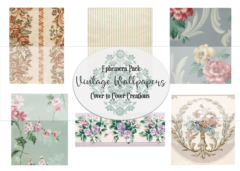 Vintage Wallpaper Ephemera Pack 5 Digital Papers Etsy