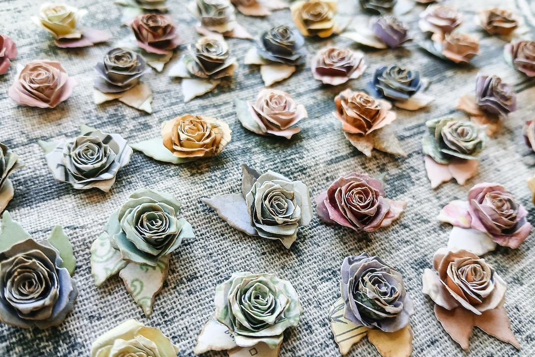 Set of 5 Dimensional Paper Roses, Die Cuts, Handmade, Ephemera ...