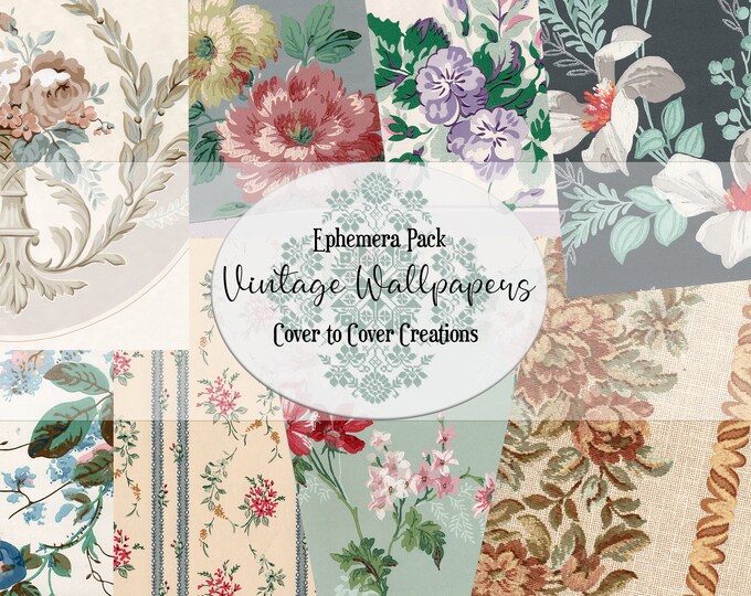 Vintage Wallpaper Ephemera Pack 5 Digital Papers Etsy