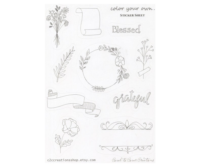 Color Your Own Sticker Sheet Black and White Planner Etsy