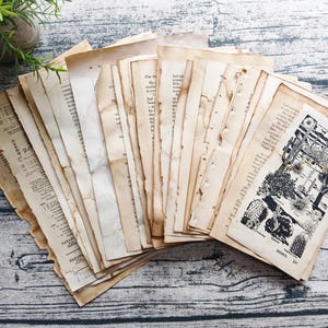 Paquete variado de páginas de libro teñidas con café / Papel teñido con café / Diario basura / Diario de arte / Juego de 25