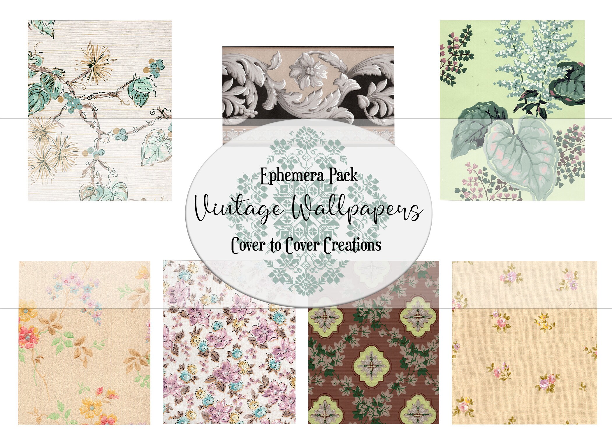 Vintage Wallpaper Ephemera Pack 7 Digital Papers Etsy