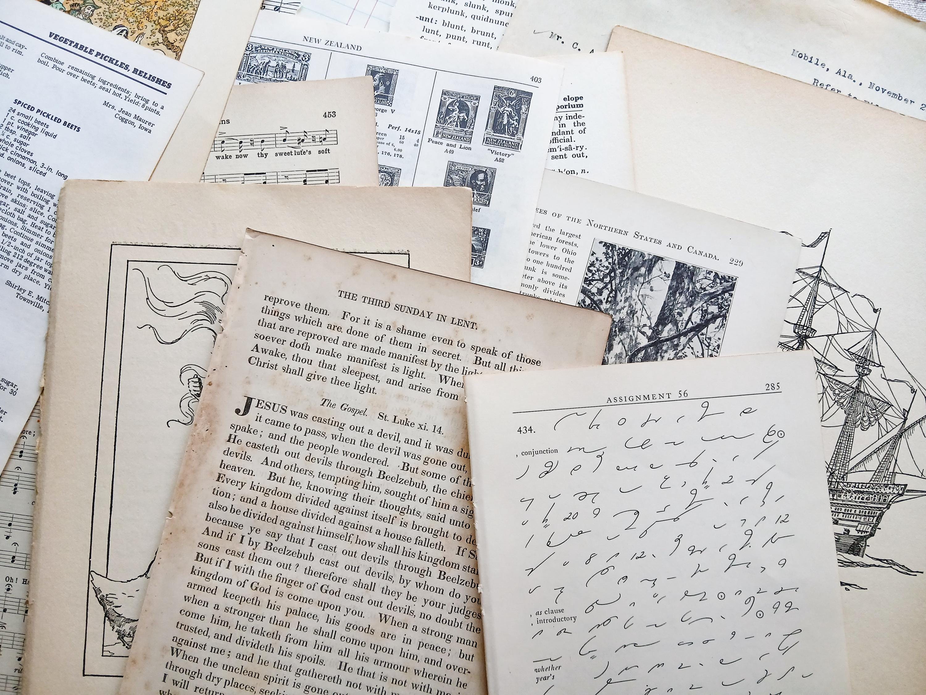 DESTASH 50 Pc Large Vintage Ephemera Pack | Vintage Book Pages ...