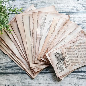 Paquete variado de páginas de libro teñidas con aguacate / Rosa vintage / Aguacate sucio / Papel teñido / Diario basura / Diario de arte / Juego de 25