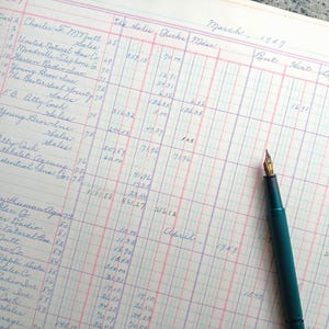 Paquete variado de hojas de contabilidad vintage grandes, 1959-1965, libros de contabilidad, diarios de arte, juego de 6