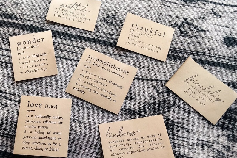 Set of 14 Sweet Coffee Dyed Definitions, Sentiments, Stained, Vintage ...