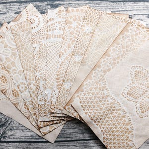 12 Sheets VARIETY Lace Paper Pack #3, Handmade, Coffee Stained, Dyed Paper, Junk Journal, Art Journal, Collage