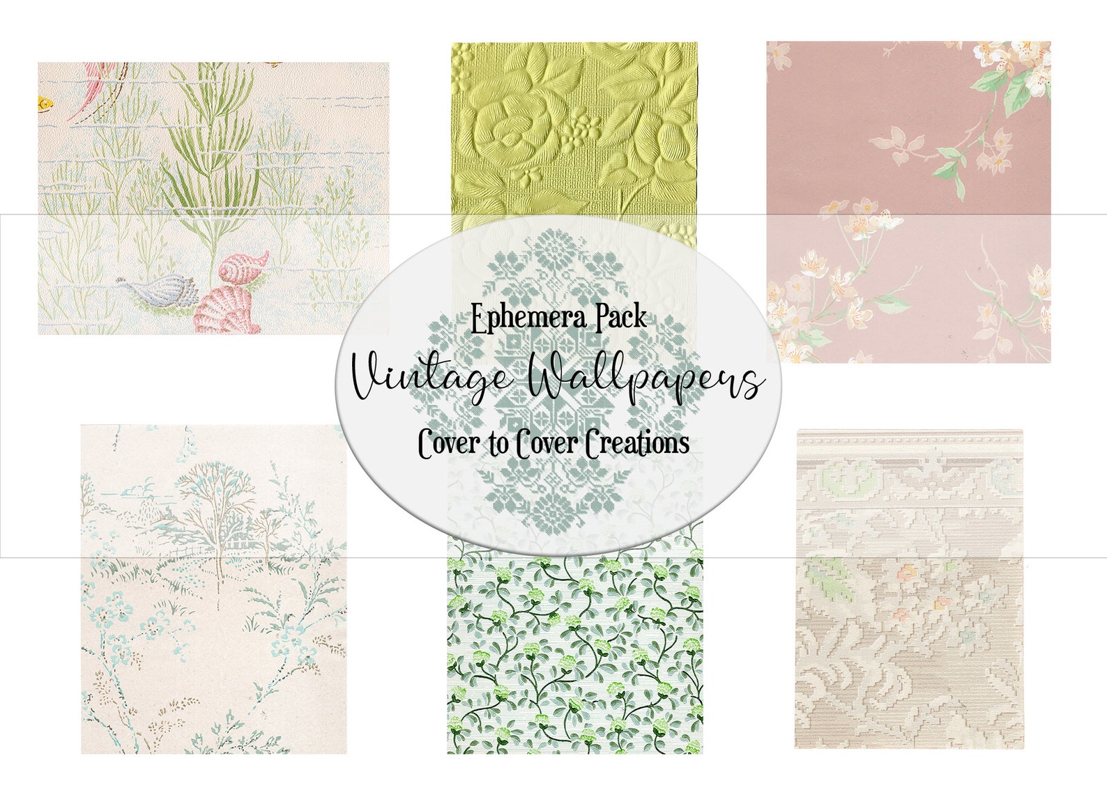 Vintage Wallpaper Ephemera Pack 5 Digital Papers Etsy