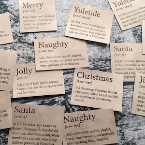 Conjunto de 14 definições de Natal, sentimentos, tingidos, manchados, vintage, coisas efêmeras, enfeites, feitos à mão, lixo eletrônico, inverno, Papai Noel