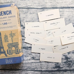 Cartões de vocabulário francês vintage, cartões de memória franceses, enfeites, materiais para diário, scrapbooking, itens efêmeros franceses vintage, conjunto de 20
