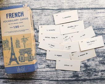 Vintage French Vocabulary Cards, French Flash Cards, Embellishments, Journal Supplies, Scrapbooking, Vintage French Ephemera, Set of 20
